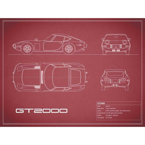 Toyota GT2000-Maroon Black Modern Wood Framed Art Print with Double Matting by Rogan, Mark