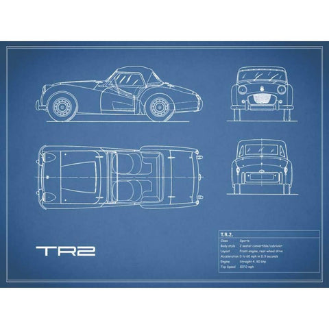 Triumph TR2-Blue White Modern Wood Framed Art Print by Rogan, Mark