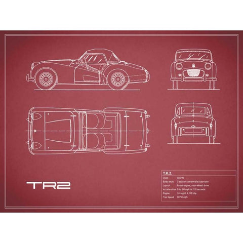 Triumph TR2-Maroon White Modern Wood Framed Art Print by Rogan, Mark