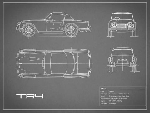 Triumph TR4-Grey Black Ornate Wood Framed Art Print with Double Matting by Rogan, Mark