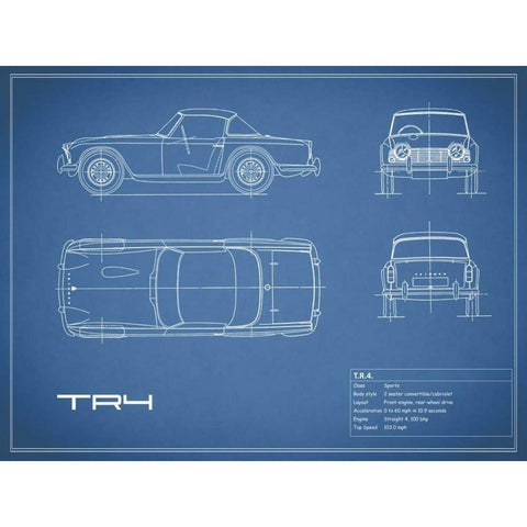 Triumph TR4-Blue Black Modern Wood Framed Art Print by Rogan, Mark