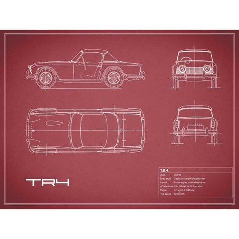 Triumph TR4-Maroon White Modern Wood Framed Art Print by Rogan, Mark