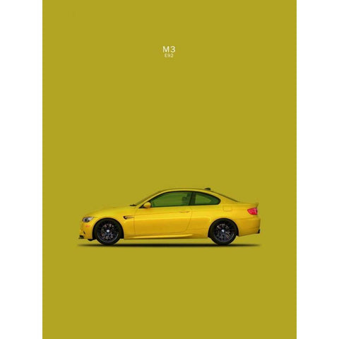 BMW M3 E92 Yellow White Modern Wood Framed Art Print by Rogan, Mark