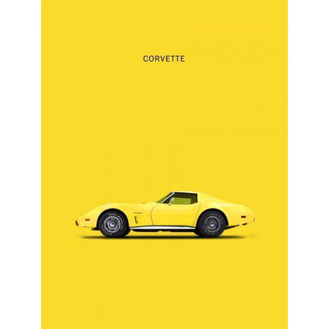 Chev Corvette Yellow Black Modern Wood Framed Art Print with Double Matting by Rogan, Mark