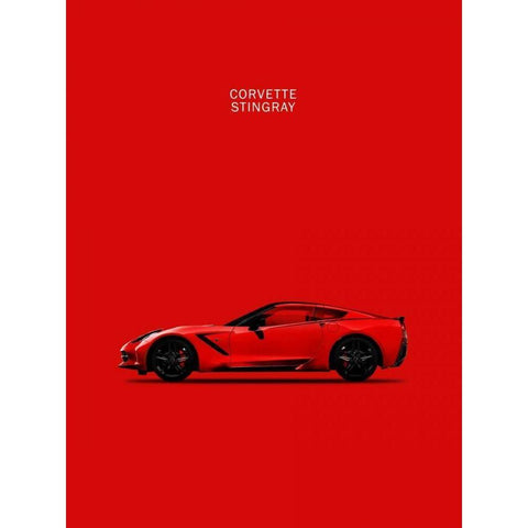 Chev Corvette-Stingray Red White Modern Wood Framed Art Print by Rogan, Mark