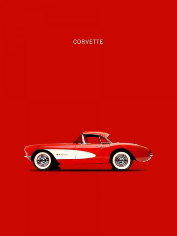 Corvette 1957 Red White Modern Wood Framed Art Print with Double Matting by Rogan, Mark