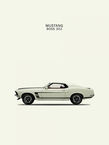 Ford Mustang Boss302 1969 White Modern Wood Framed Art Print with Double Matting by Rogan, Mark