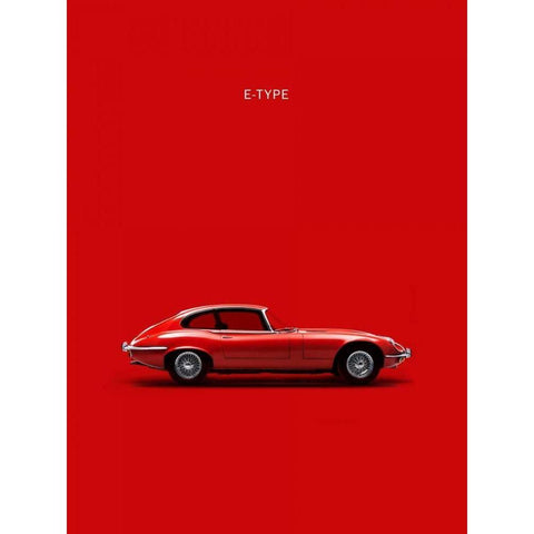 Jaguar E-Type Red White Modern Wood Framed Art Print by Rogan, Mark