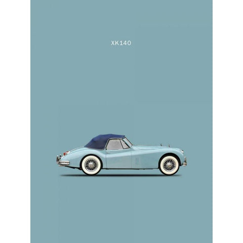 Jaguar XK140 Blue White Modern Wood Framed Art Print by Rogan, Mark