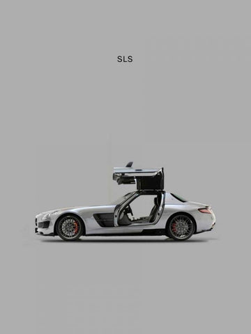 Mercedes SLS Grey White Modern Wood Framed Art Print with Double Matting by Rogan, Mark