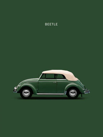 VW Beetle Green 53 White Modern Wood Framed Art Print with Double Matting by Rogan, Mark