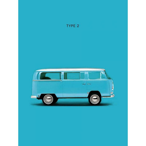 VW Type 2  Sky Blue White Modern Wood Framed Art Print by Rogan, Mark