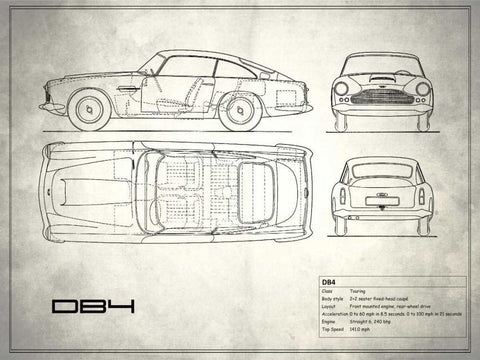 Aston DB4 White White Modern Wood Framed Art Print with Double Matting by Rogan, Mark