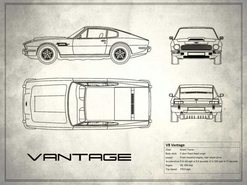 Aston V8 Vantage White Black Ornate Wood Framed Art Print with Double Matting by Rogan, Mark