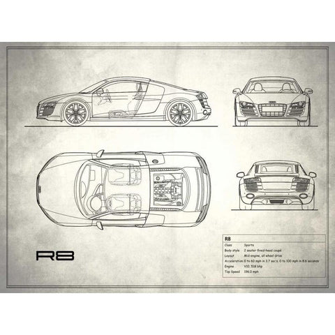 Audi R8 V10 White Black Modern Wood Framed Art Print with Double Matting by Rogan, Mark