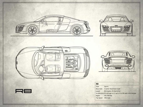 Audi R8 V10 White Black Ornate Wood Framed Art Print with Double Matting by Rogan, Mark