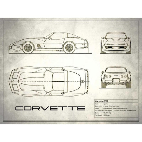 Corvette C3 White Gold Ornate Wood Framed Art Print with Double Matting by Rogan, Mark