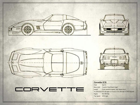 Corvette C3 White White Modern Wood Framed Art Print with Double Matting by Rogan, Mark