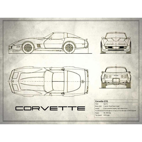 Corvette C3 White White Modern Wood Framed Art Print by Rogan, Mark