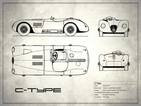 Jaguar C-Type White Black Ornate Wood Framed Art Print with Double Matting by Rogan, Mark