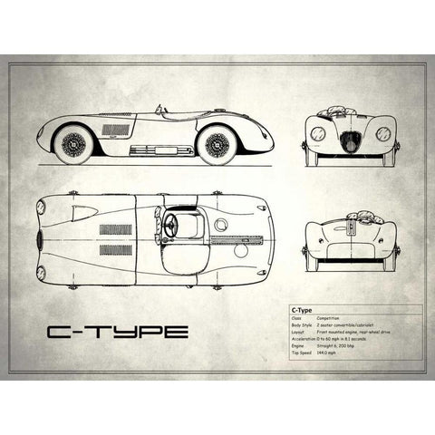 Jaguar C-Type White Black Modern Wood Framed Art Print with Double Matting by Rogan, Mark