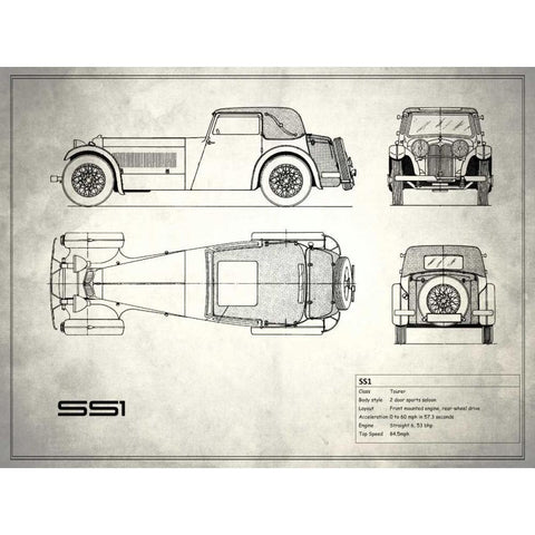 Jaguar SS-100 White Black Modern Wood Framed Art Print with Double Matting by Rogan, Mark