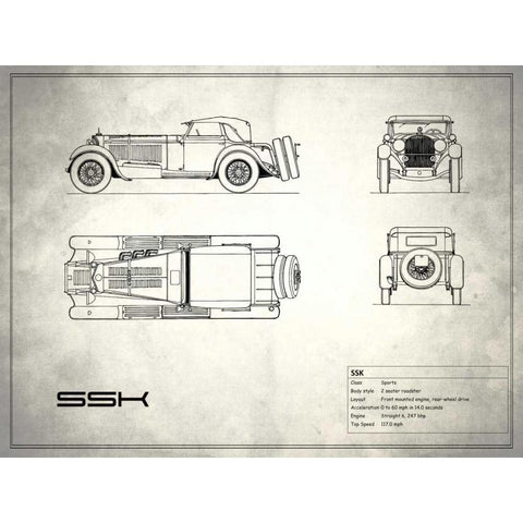 Mercedes SSK White Black Modern Wood Framed Art Print by Rogan, Mark