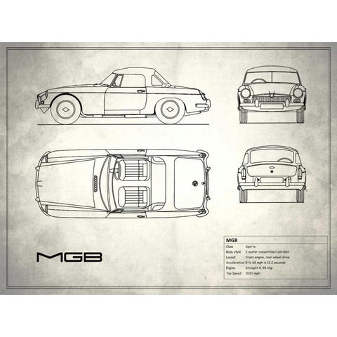 MG MGB White Black Modern Wood Framed Art Print with Double Matting by Rogan, Mark