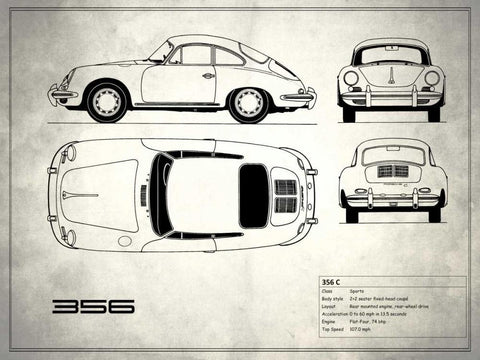 Porsche 356C White White Modern Wood Framed Art Print with Double Matting by Rogan, Mark