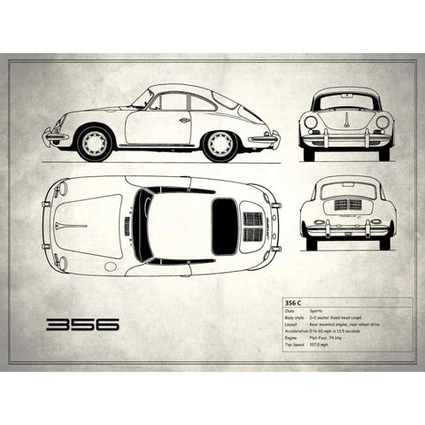 Porsche 356C White White Modern Wood Framed Art Print by Rogan, Mark