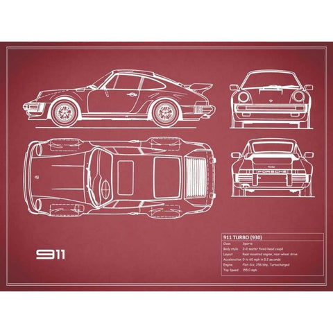 Porsche 911-Turbo 1977 White White Modern Wood Framed Art Print by Rogan, Mark