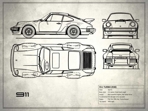 Porsche 911-Turbo 1977 White Modern Wood Framed Art Print with Double Matting by Rogan, Mark