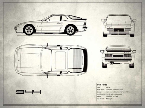 Porsche 944 Turbo White White Modern Wood Framed Art Print with Double Matting by Rogan, Mark