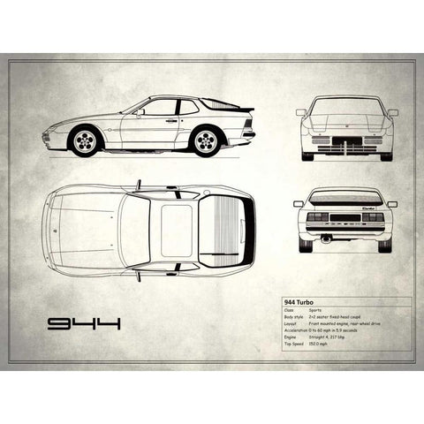 Porsche 944 Turbo White Black Modern Wood Framed Art Print by Rogan, Mark