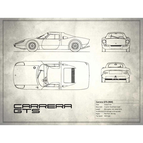 Porsche Carrera GTS White Black Modern Wood Framed Art Print with Double Matting by Rogan, Mark