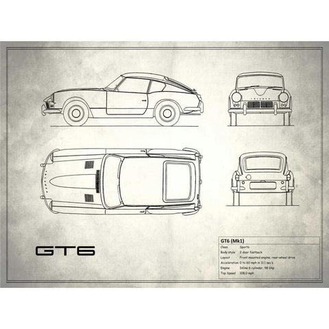 Triumph GT6 Mk1 Gold Ornate Wood Framed Art Print with Double Matting by Rogan, Mark