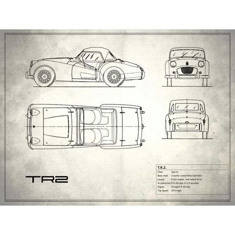 Triumph TR2 White White Modern Wood Framed Art Print by Rogan, Mark