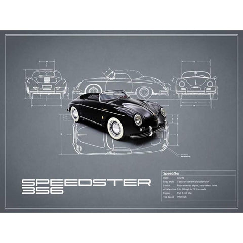 Porsche Speedster 1959 White Black Modern Wood Framed Art Print by Rogan, Mark