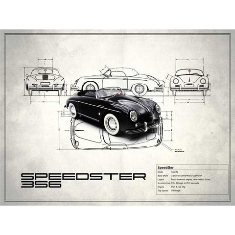 Porsche Speedster 1959 Gold Ornate Wood Framed Art Print with Double Matting by Rogan, Mark