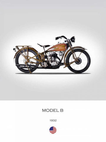 Harley Davidson Model B 1932 Black Ornate Wood Framed Art Print with Double Matting by Rogan, Mark