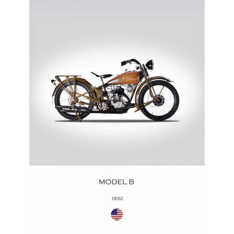 Harley Davidson Model B 1932 White Modern Wood Framed Art Print by Rogan, Mark