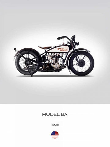 Harley Davidson Model BA 1928 White Modern Wood Framed Art Print with Double Matting by Rogan, Mark
