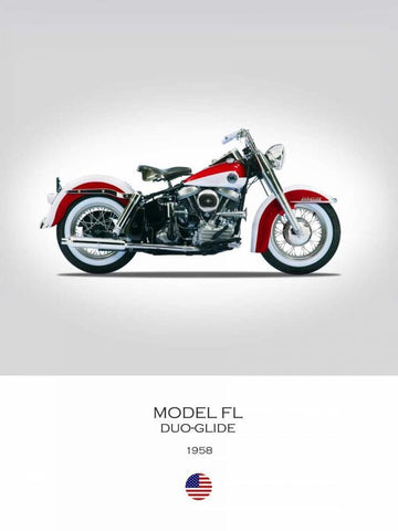 Harley Davidson Model FL Duo G White Modern Wood Framed Art Print with Double Matting by Rogan, Mark
