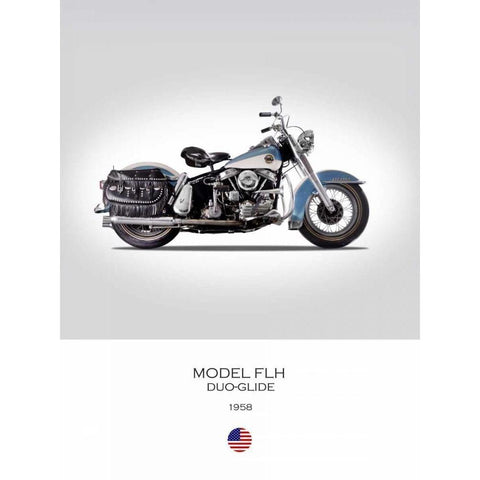 HD Model FLH Duo Glide 1958 White Modern Wood Framed Art Print by Rogan, Mark