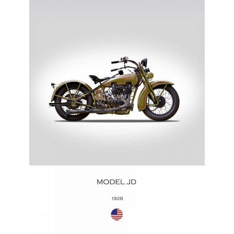 Harley Davidson Model JD 1928 White Modern Wood Framed Art Print by Rogan, Mark