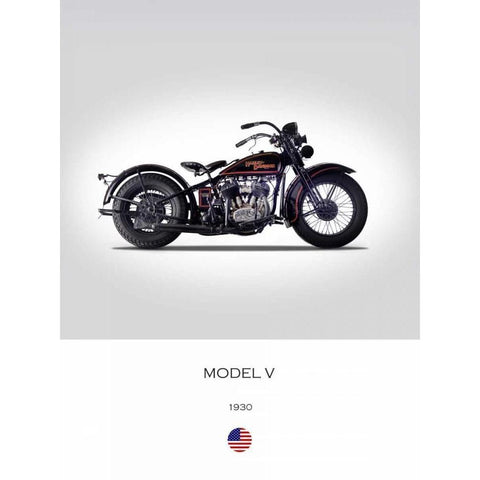 Harley Davidson Model V 1930 White Modern Wood Framed Art Print by Rogan, Mark