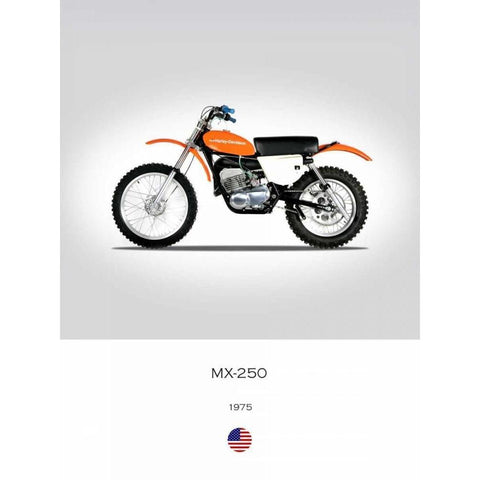 Harley Davidson MX 250 1975 White Modern Wood Framed Art Print by Rogan, Mark