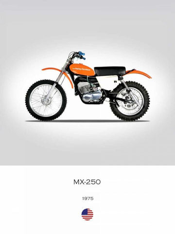 Harley Davidson MX 250 1975 White Modern Wood Framed Art Print with Double Matting by Rogan, Mark