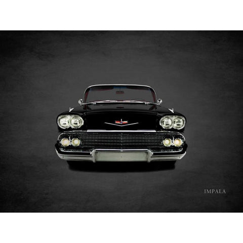 Chevrolet Impala 1958 White Modern Wood Framed Art Print by Rogan, Mark