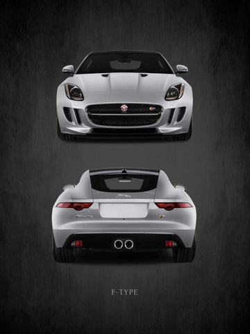 Jaguar F-Type Front-Back White Modern Wood Framed Art Print with Double Matting by Rogan, Mark